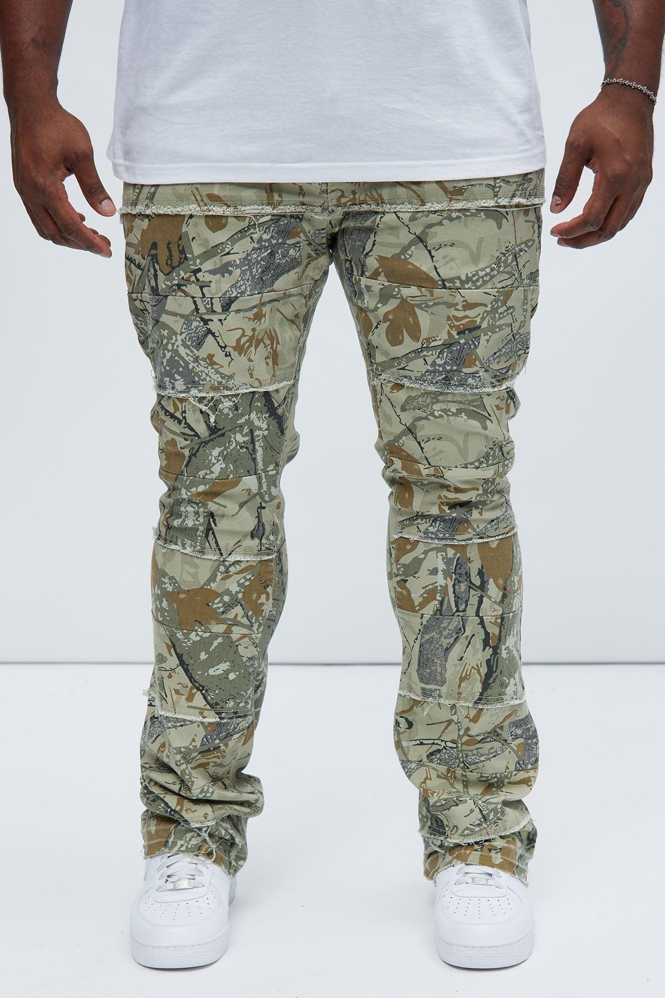 Go Out Frayed Stacked Skinny Flare Pants - Camouflage Product Image