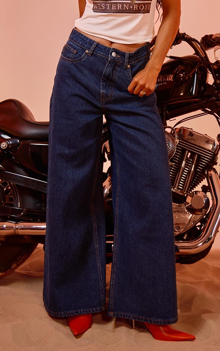 Mid Blue Wash Wide Leg Style Jeans Product Image
