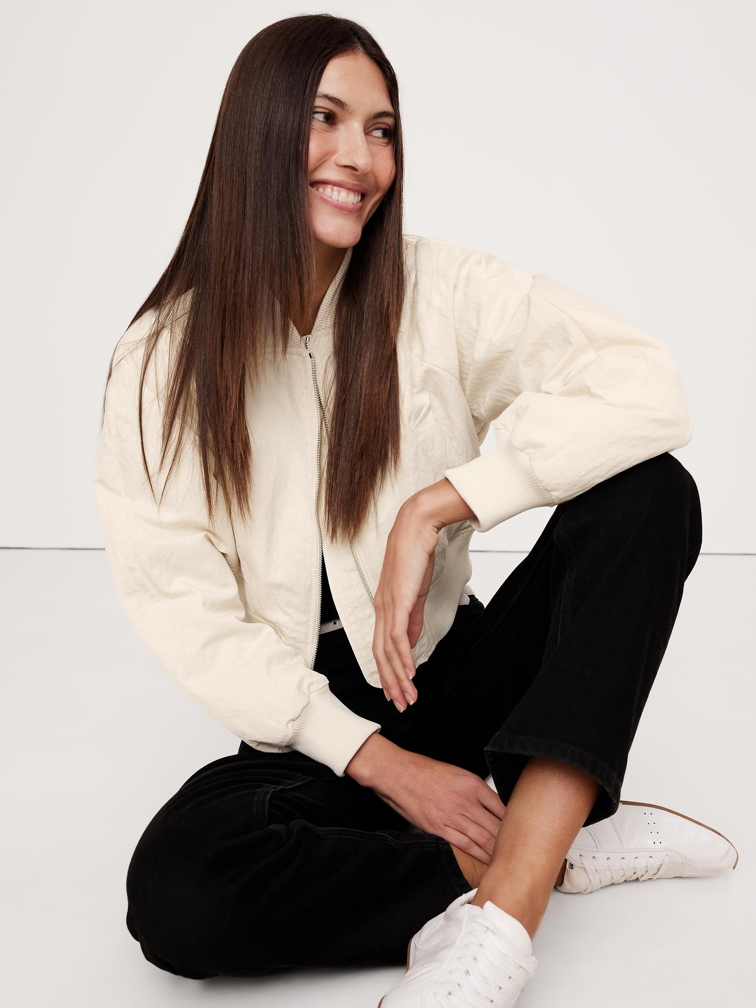 Water-Resistant Cropped Bomber Jacket Product Image