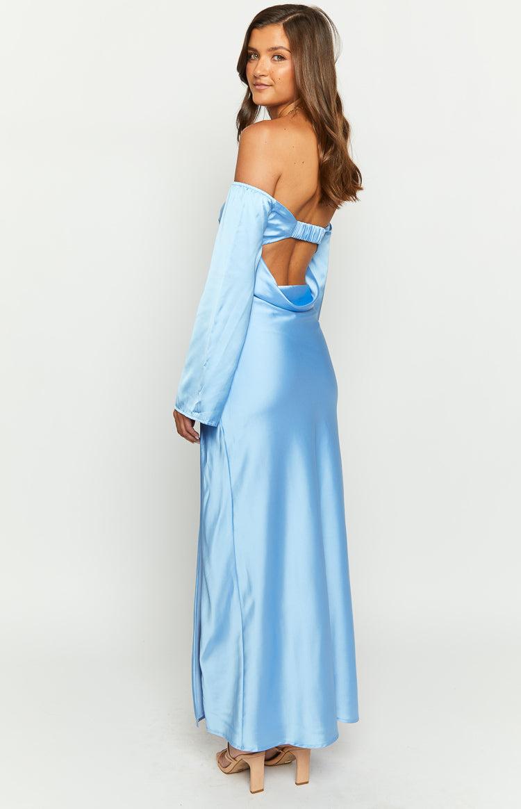 Shae Blue Satin Long Sleeve Maxi Dress Baby Product Image