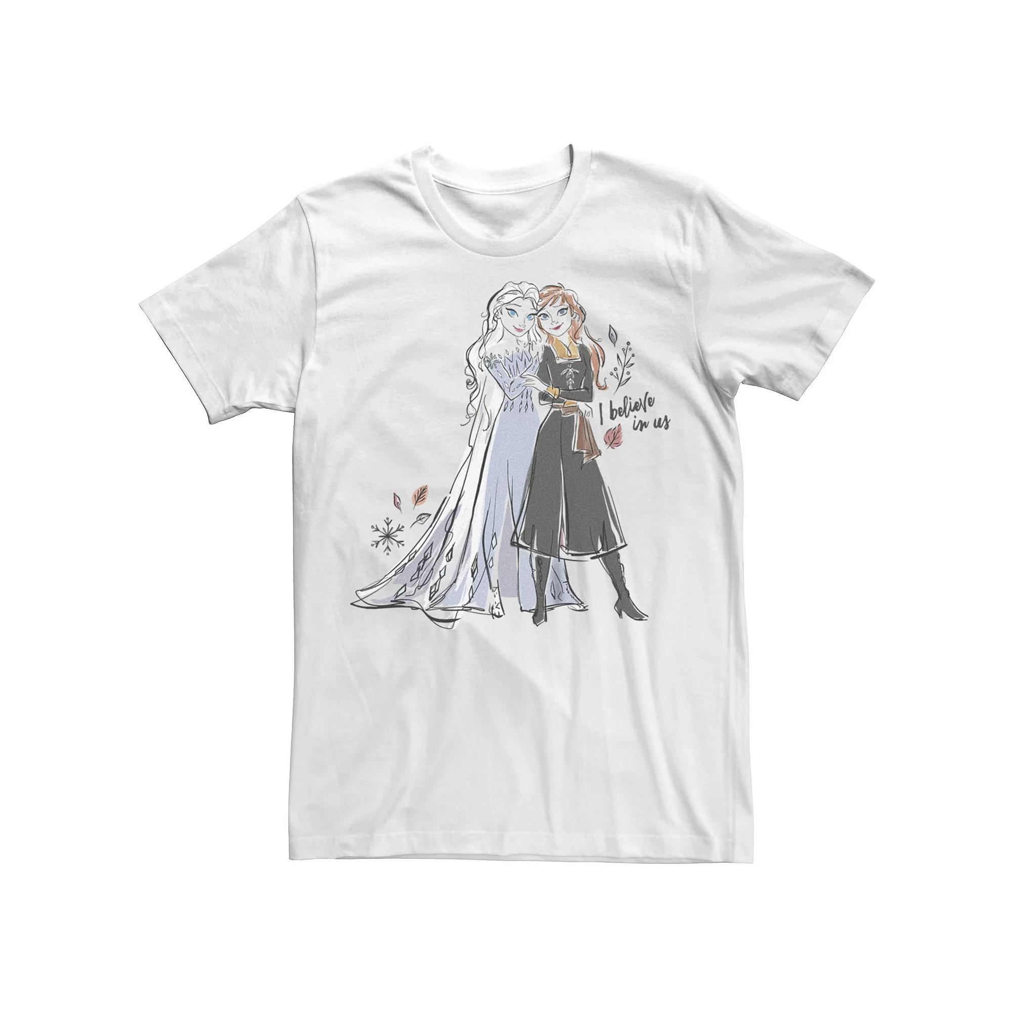 Disney's Frozen Elsa And Anna I Believe In Us Juniors' Boyfriend Graphic Tee, Women's, Size: Large, White Product Image