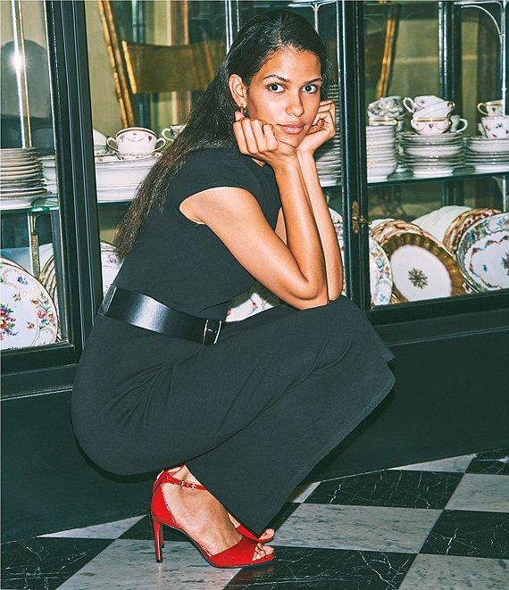 Vince Camuto Mock Neck Cap Sleeve Ribbed Knit Midi Sheath Dress Product Image