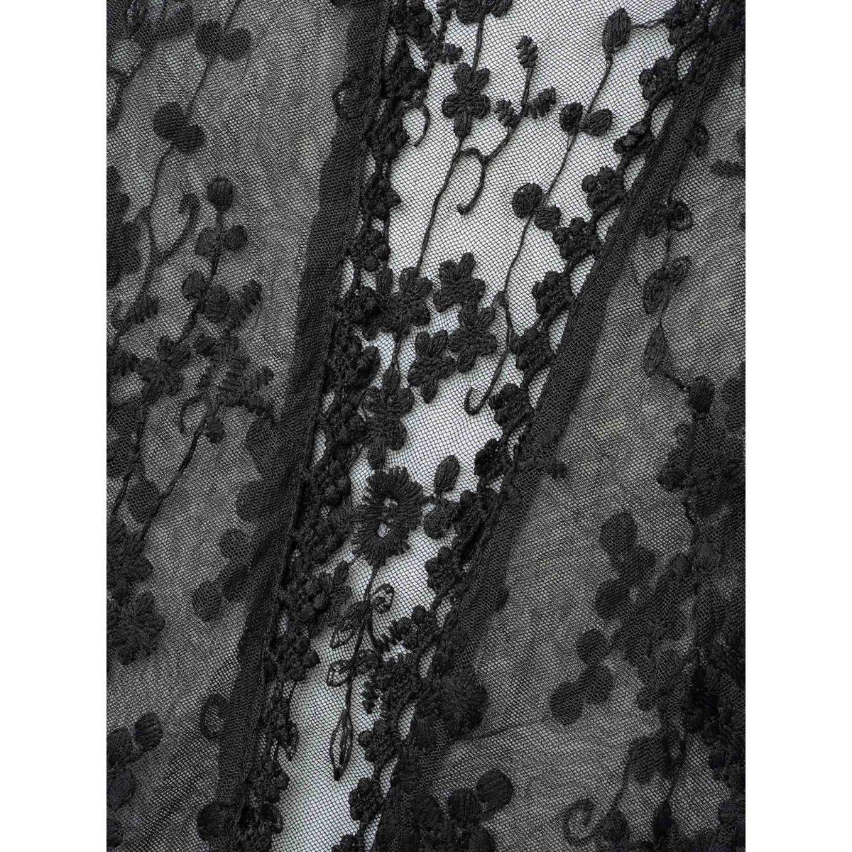 Plus Size Lace Embroidered Sheer Open-Front Kimono Women Black Elegant Woven ribbon&lace trim Loose Everyday Kimonos BloomChic 22-24/3X Product Image