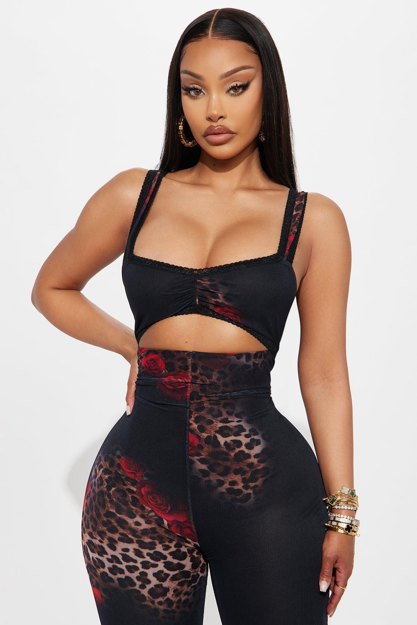Eclipse Heat Leopard Mesh Flare Leg Jumpsuit - Black/combo Product Image