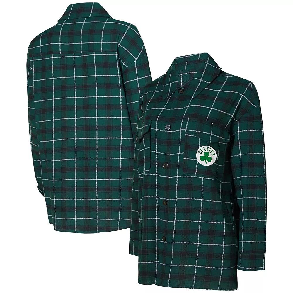 Women's College Concepts Hunter Green/Black Boston Celtics Boyfriend Button-Up Nightshirt,  Product Image