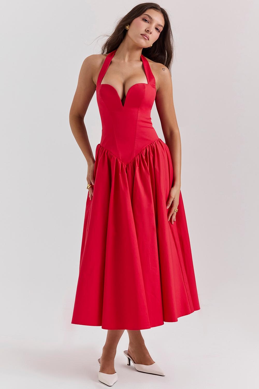 Coquette  scarlet halter midi dress Product Image