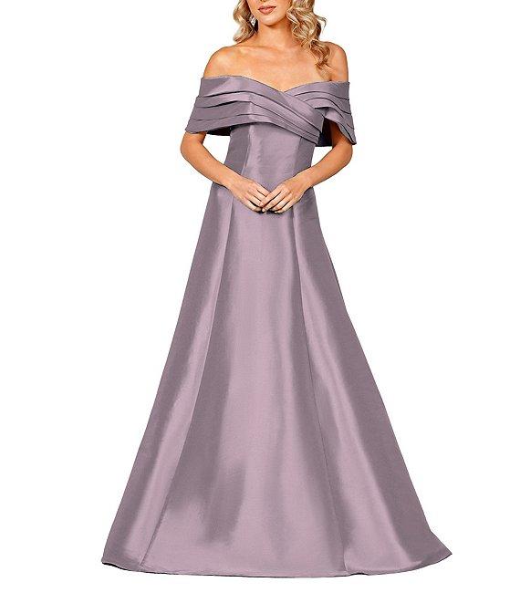 Terani Couture Pleated Off-the-Shoulder A-Line Gown Product Image