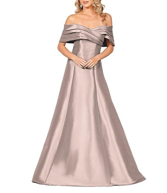 Terani Couture Pleated Off-the-Shoulder A-Line Gown Product Image