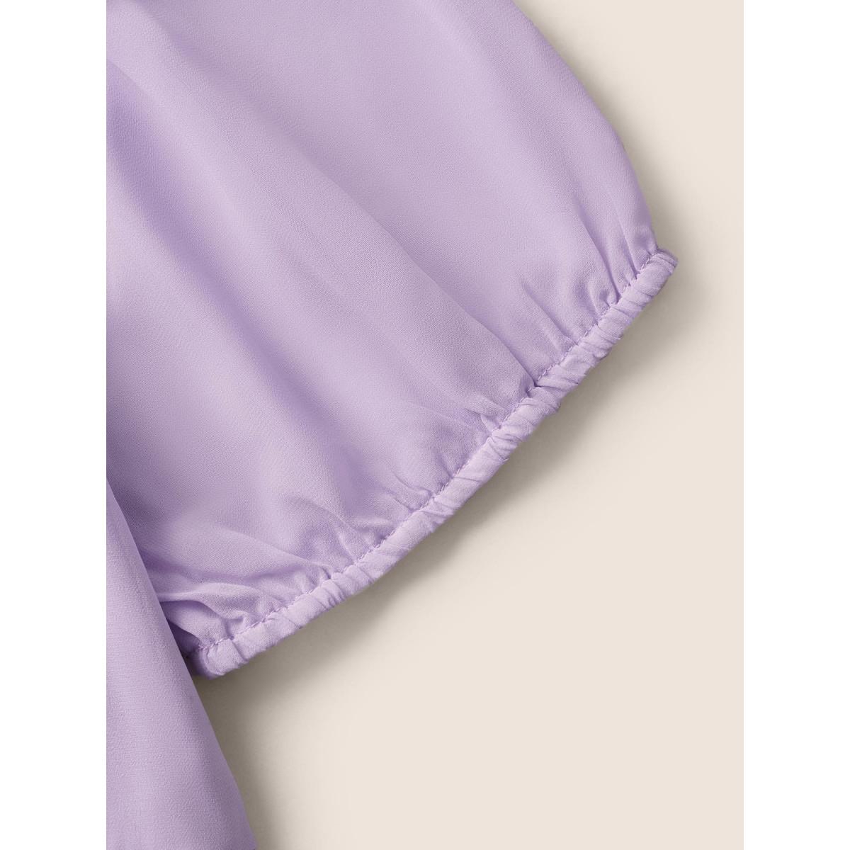 Plus Size Chiffon Square Neck Lantern Sleeve Dress Lavender Women Elegant Gathered Square Neck Short sleeve Curvy BloomChic 22-24/3X Product Image