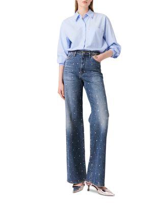 Studded Wide Leg Jeans in Blue Product Image
