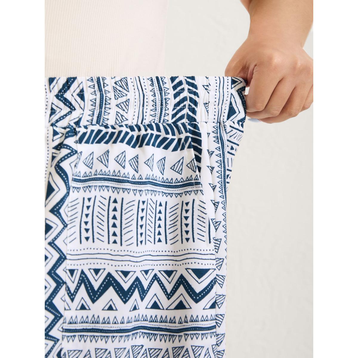 Plus Size Boho Stripe Drawstring Straight-Leg Shorts Women LightBlue Resort Drawstring Straight Leg Vacation Shorts BloomChic 18-20/2X Product Image