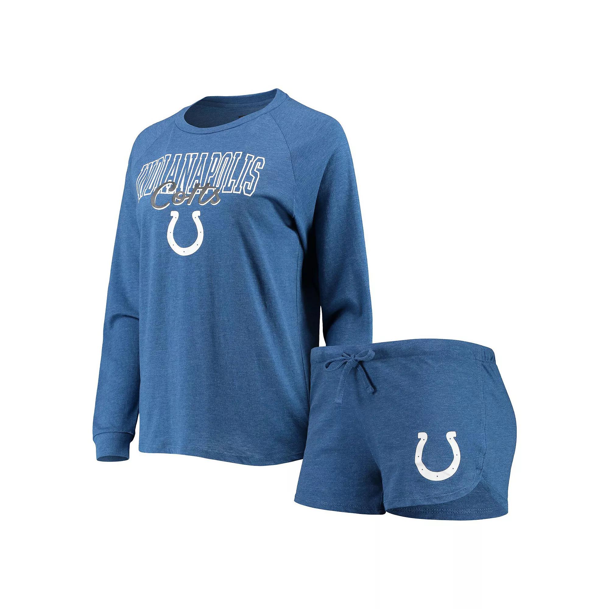 Women's Concepts Sport Royal Indianapolis Colts Meter Knit Long Sleeve Raglan Top & Shorts Sleep Set, Size: Medium, Blue Product Image
