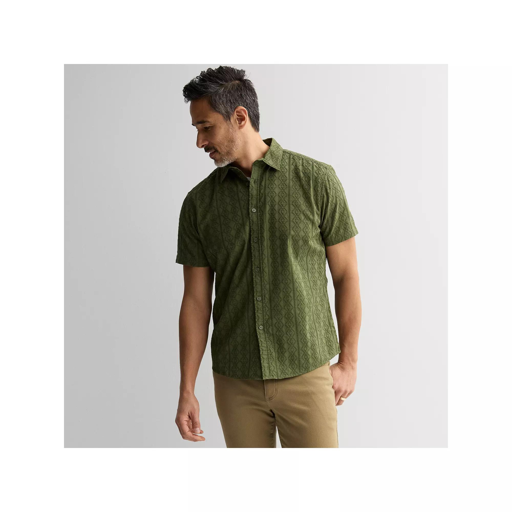 Men's Apt. 9® Short Sleeve Embroidered Button-Down Shirt, Size: Medium, Leander Green Product Image