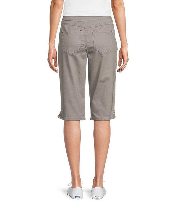 Intro Rose Heatseal Trim Side Hem Embellished Tummy Panel Mid Rise Denim Skimmer Shorts Product Image