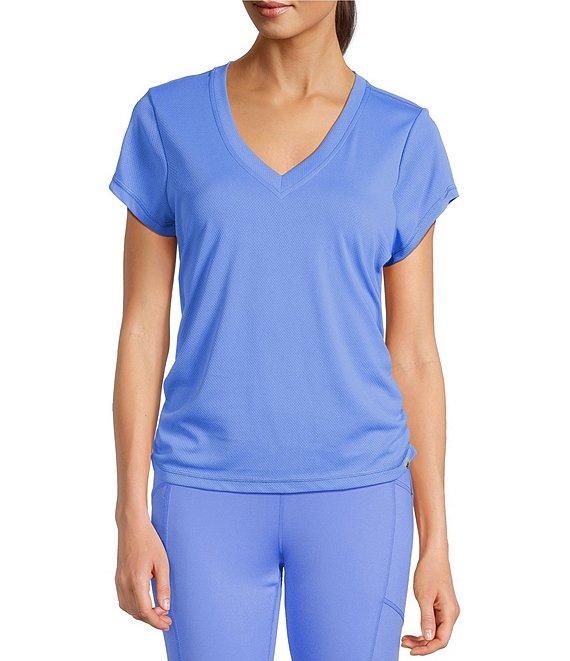 DKNY Sport by Donna Karan V Neck Short Sleeve Tech Ruched Side Seam Tee Product Image
