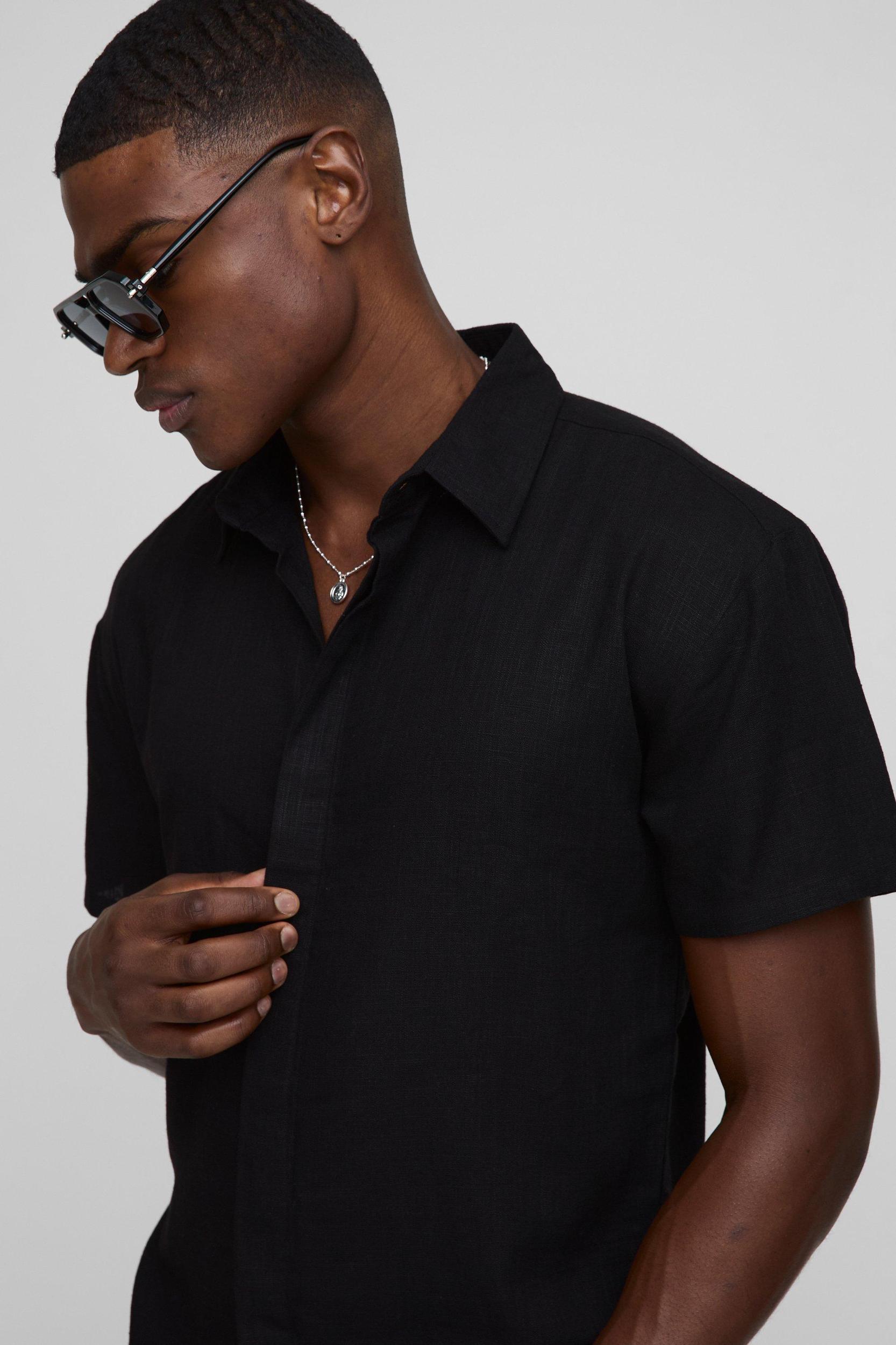 Heavyweight Linen Blend Regular Fit Shirt | boohooMAN USA Product Image