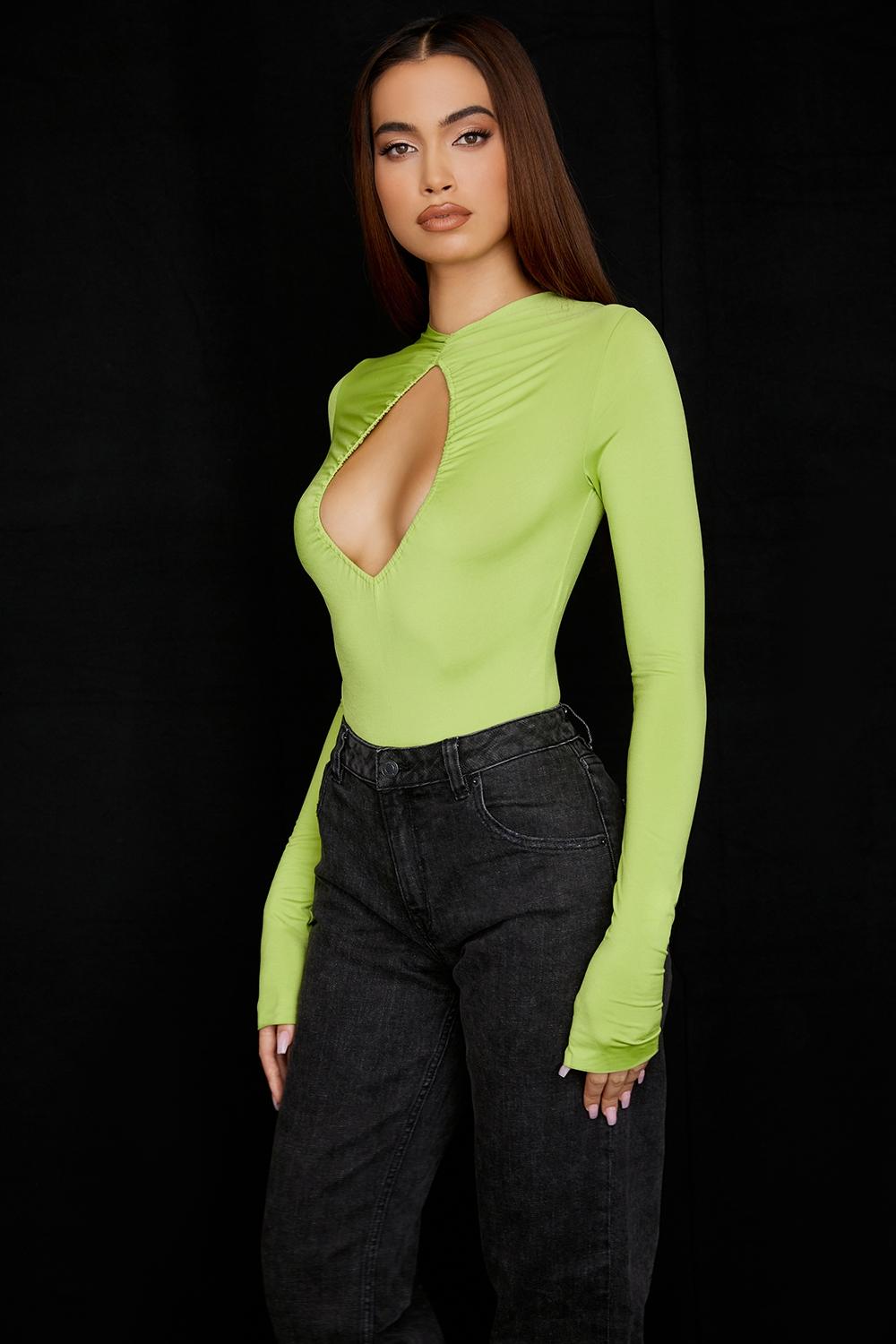 Estrelle  lime green cutout bodysuit Product Image