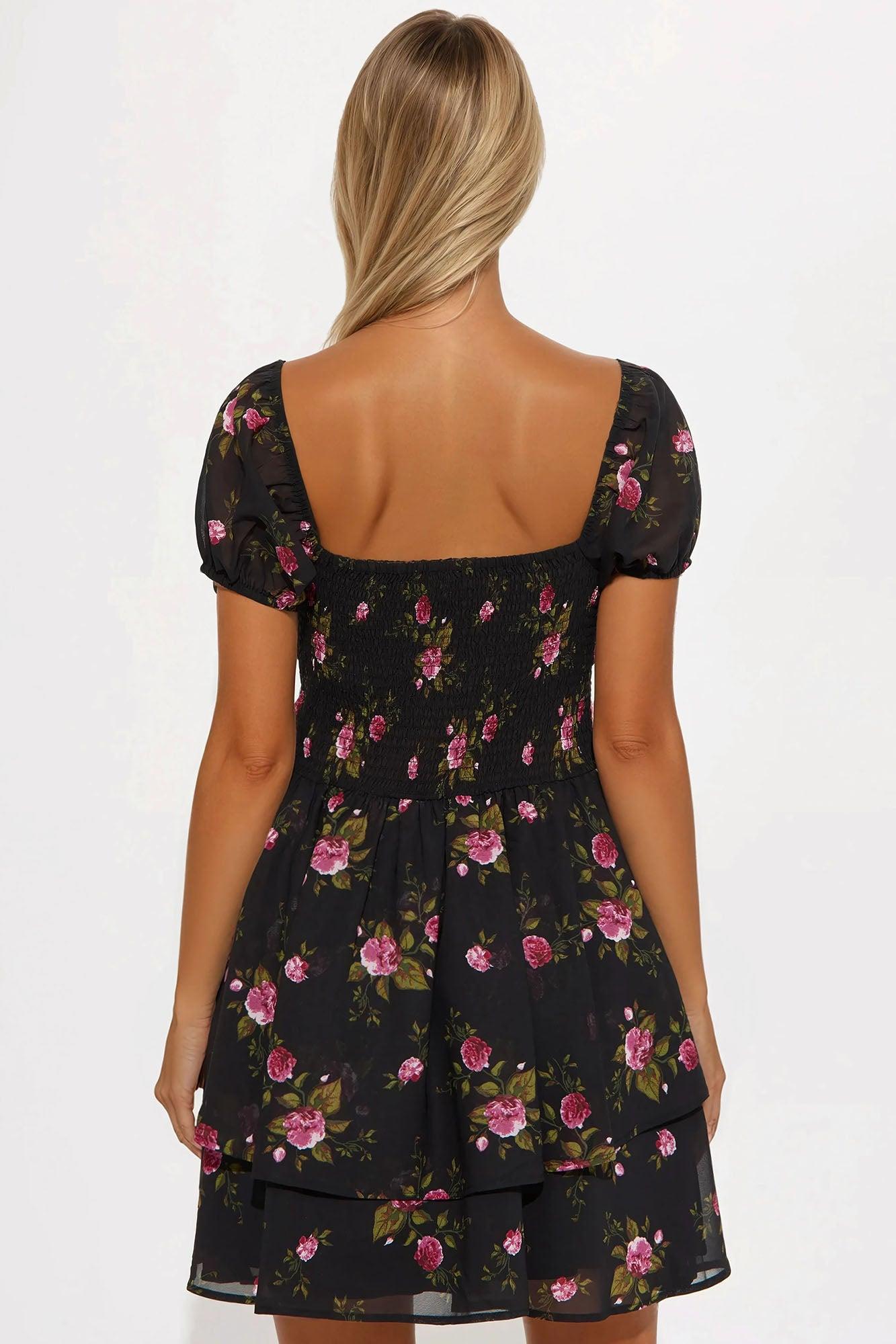 Lenora Floral Mini Dress - Black/combo Product Image