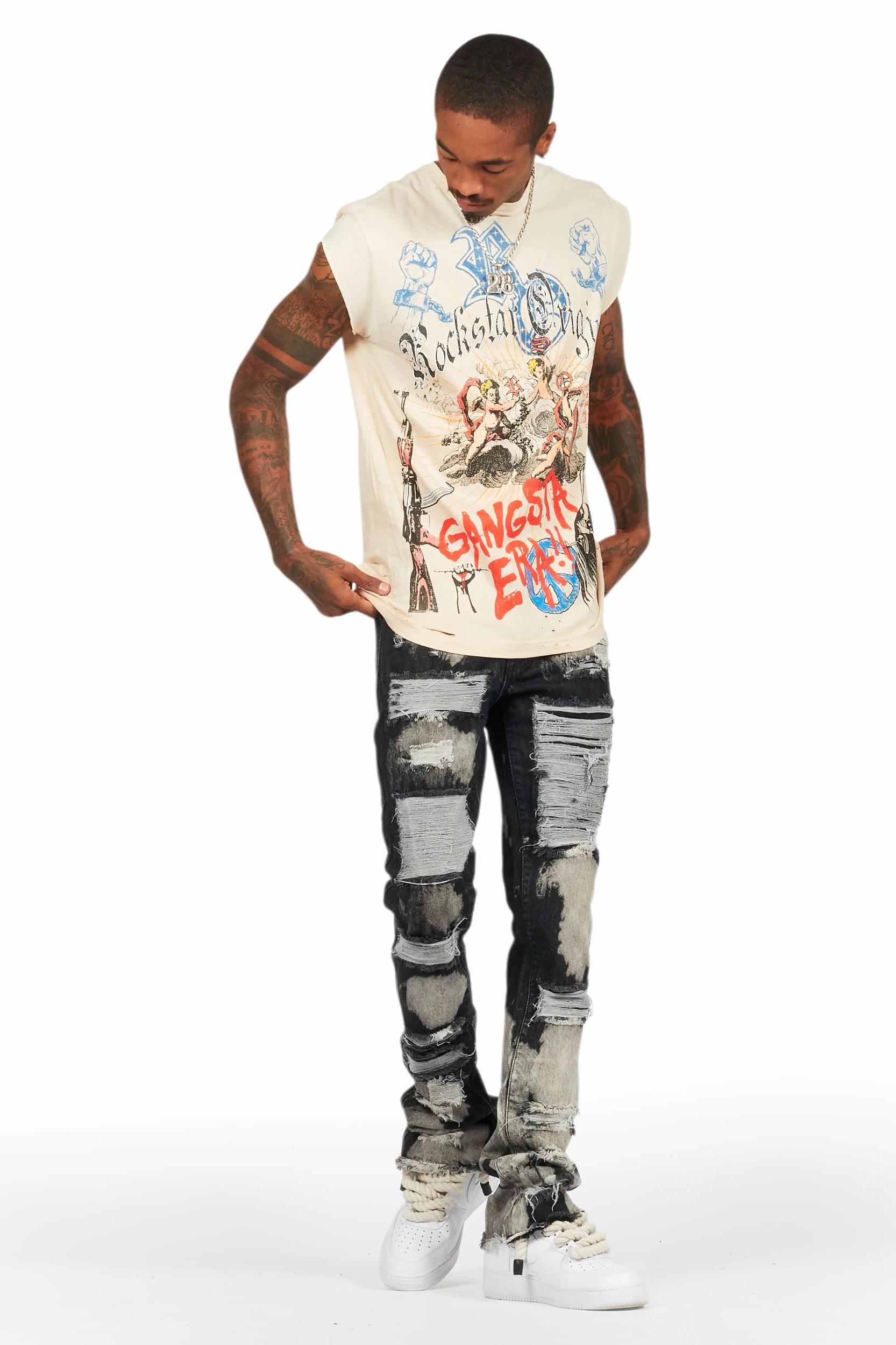 Stig Black Bleach Stacked Flare Jean Male Product Image