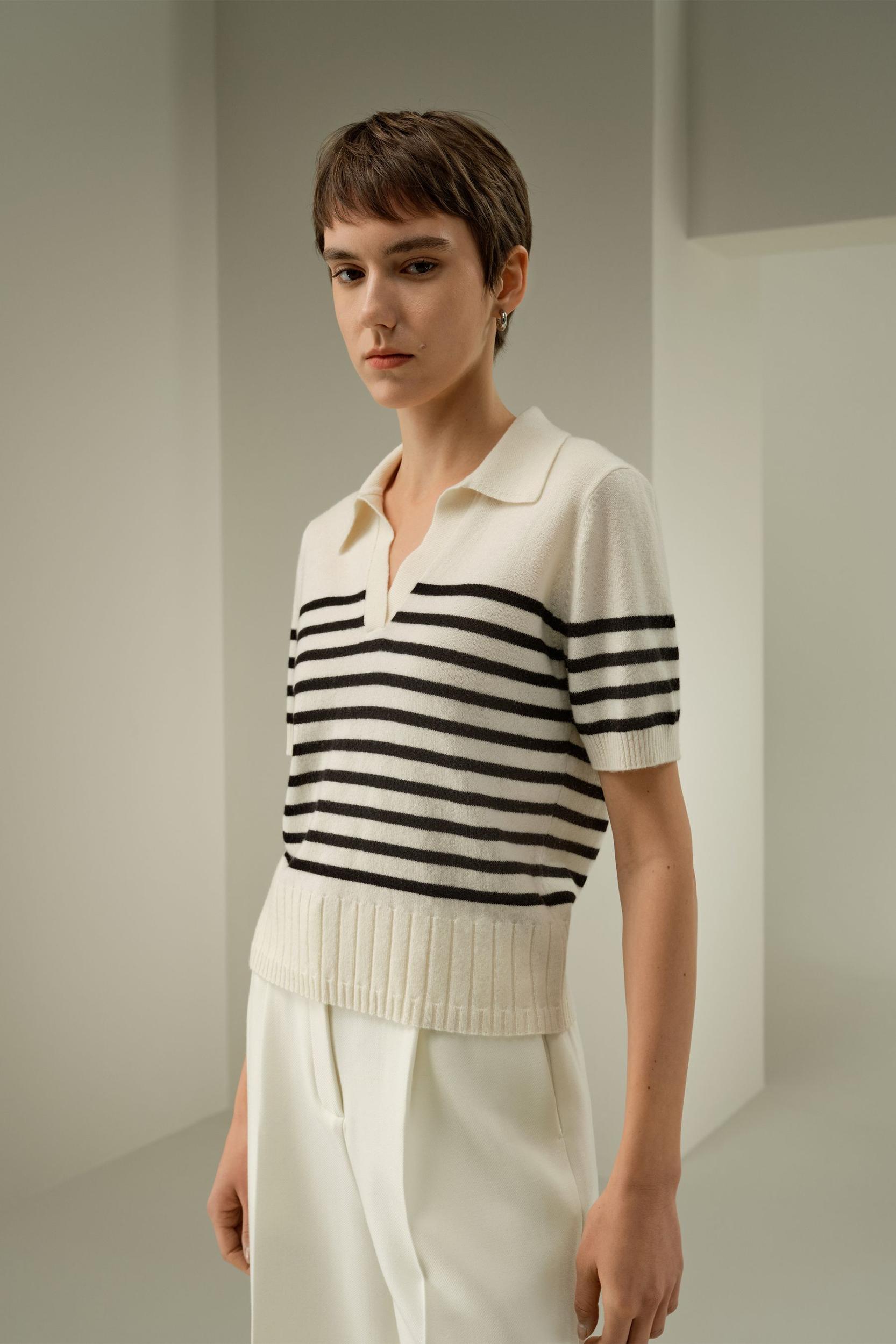 Striped Cashmere Polo Sweater Product Image