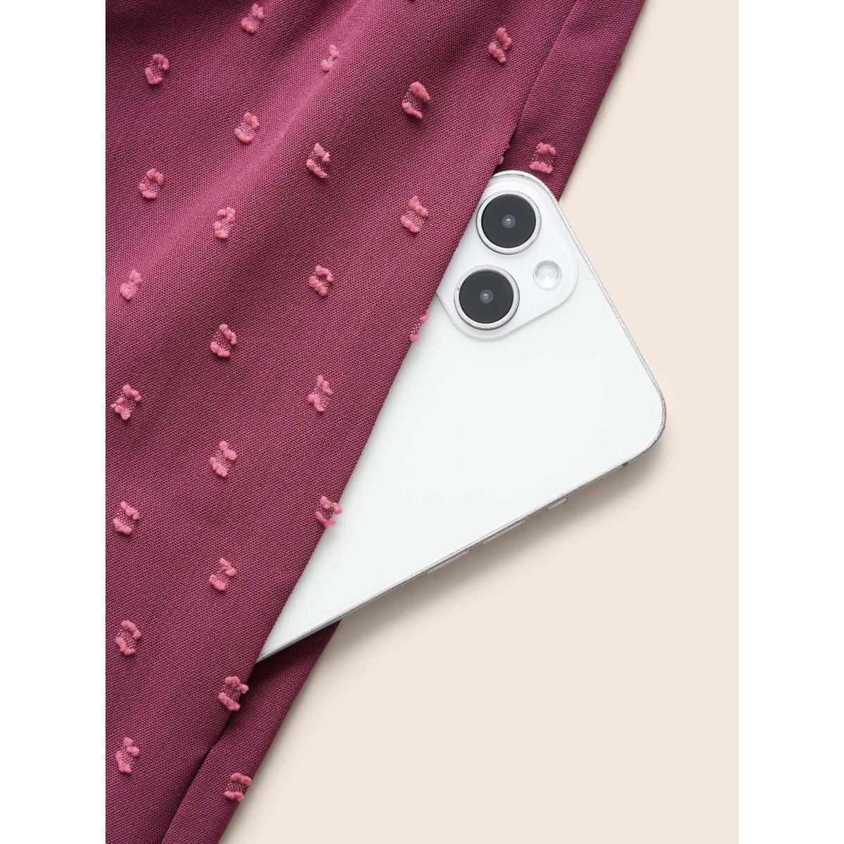 Plus Size Plain Overlap Collar Ruffle Trim Tie Knot Dress Burgundy Women Elegant Tie knot Overlap Collar Short sleeve Curvy BloomChic 30/6X Product Image