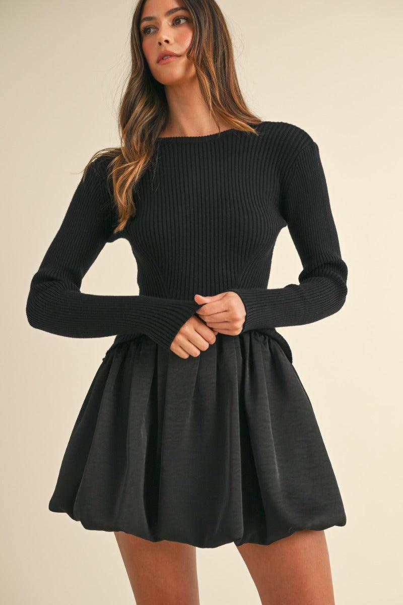 Knit Sweater with Bubble Mini Skirt Dress Product Image
