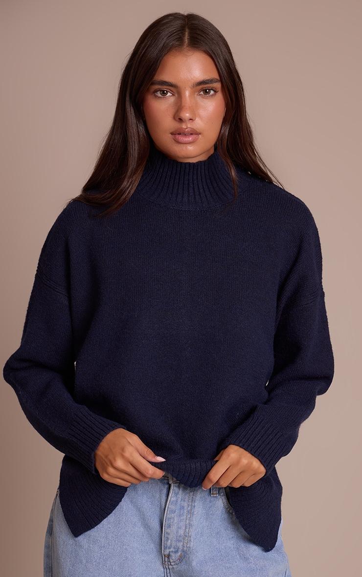 Chocolate Zip Detail Cable Knit Oversized Sweater Product Image