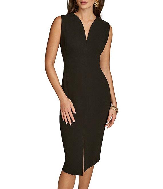 Donna Karan Cady Crepe V-Neck Sleeveless Front Slit Sheath Dress Product Image