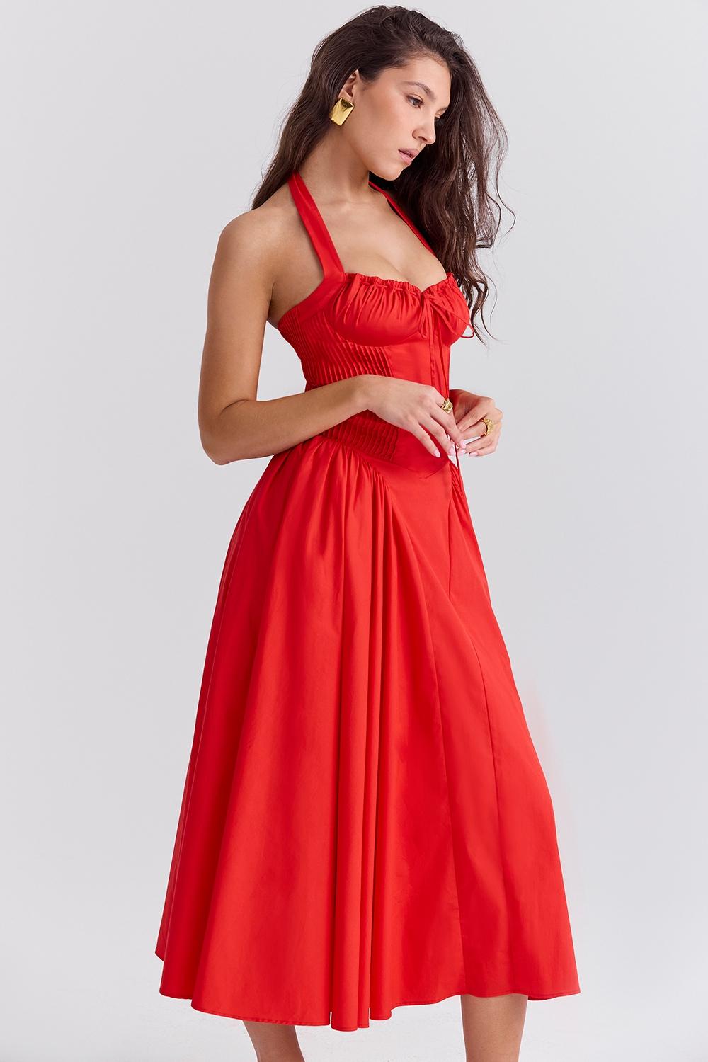 Adabella  italian tomato cotton halter sundress Product Image