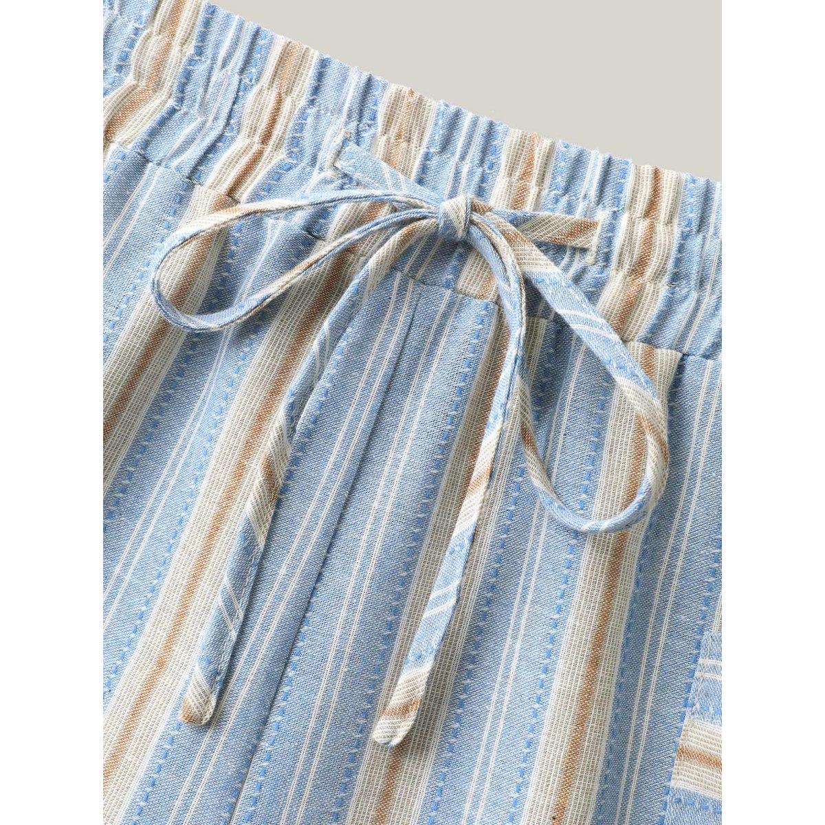 Plus Size Stripes Pockets Wide-Leg Pants Women LightBlue Resort Wide Leg Mid Rise Vacation Pants BloomChic 22-24/3X Product Image