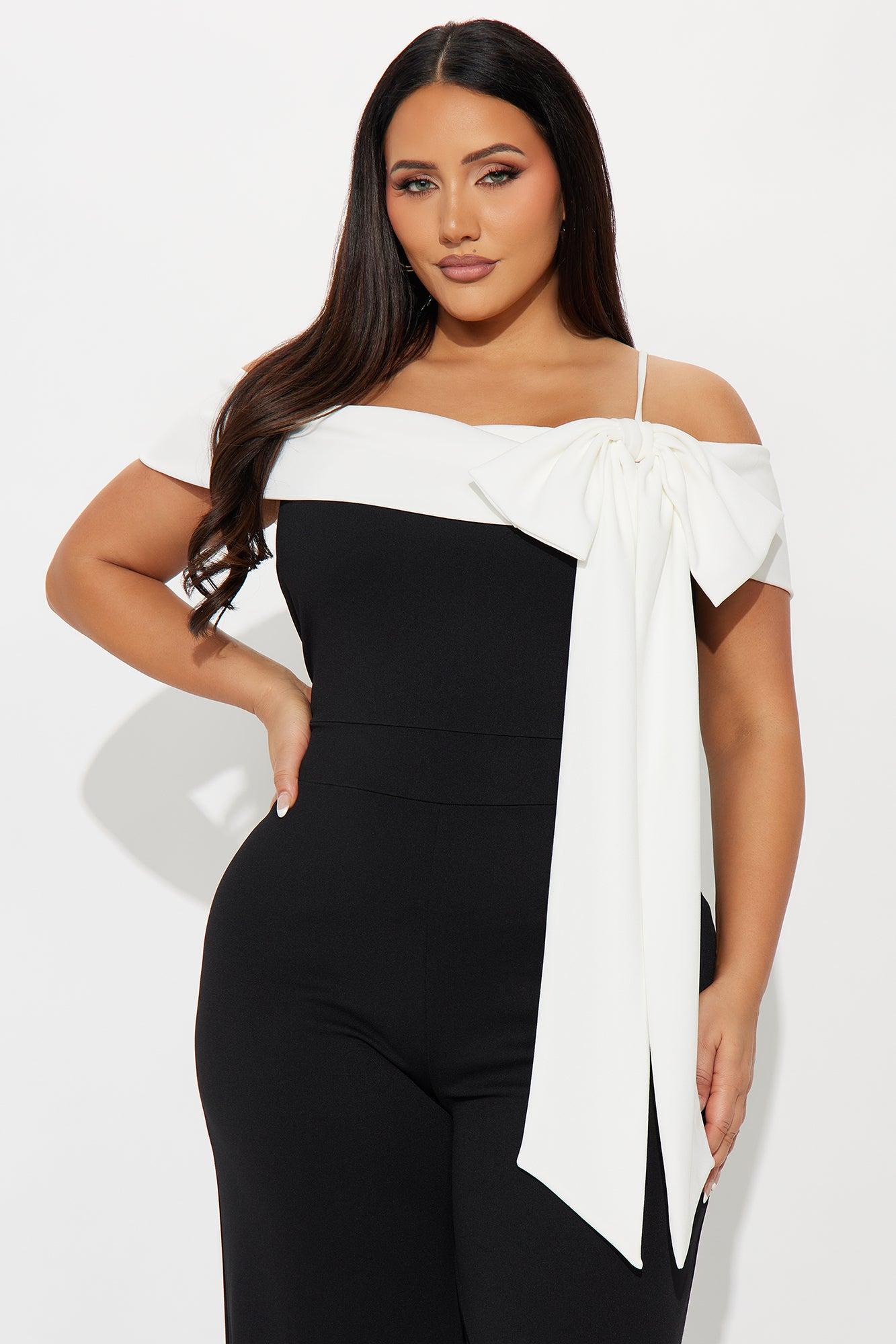 Alice Off Shoulder Wide Leg Jumpsuit - Black/White Female Product Image