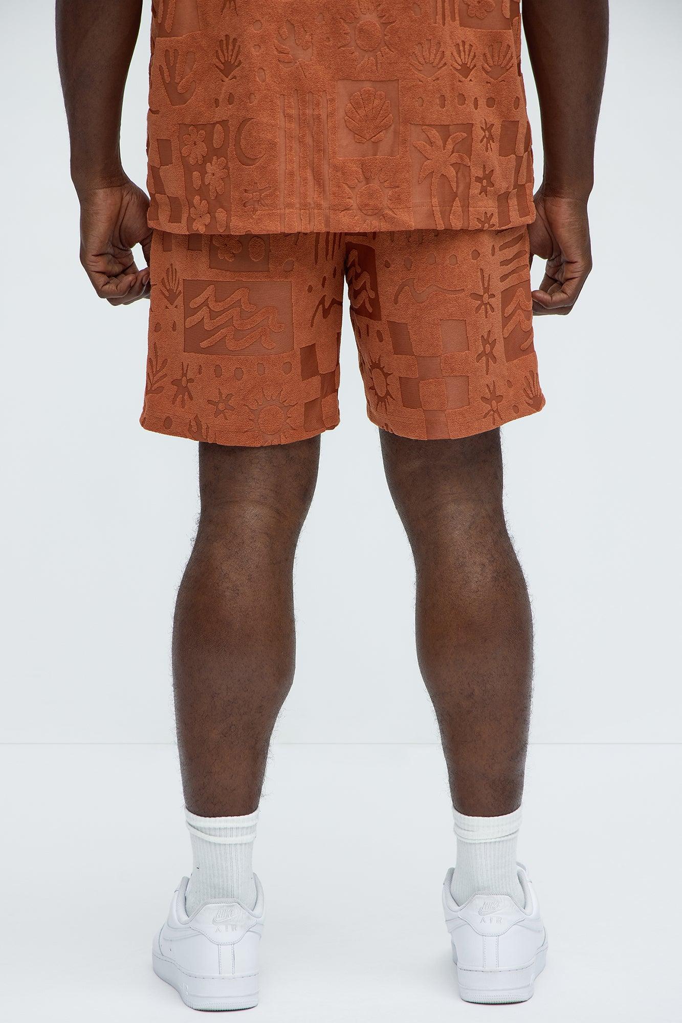 Tropical Terry Fabric Relaxed Shorts - Rust Product Image