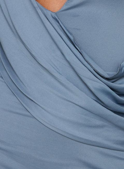 Alban Plunge Drape Halter Mini Dress Steel Blue Product Image