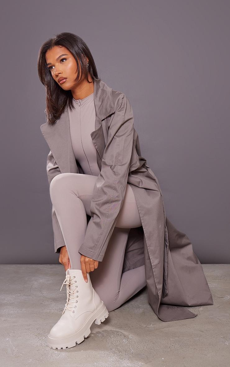 Cream Lace Up Chunky Sole Combat Boots Product Image