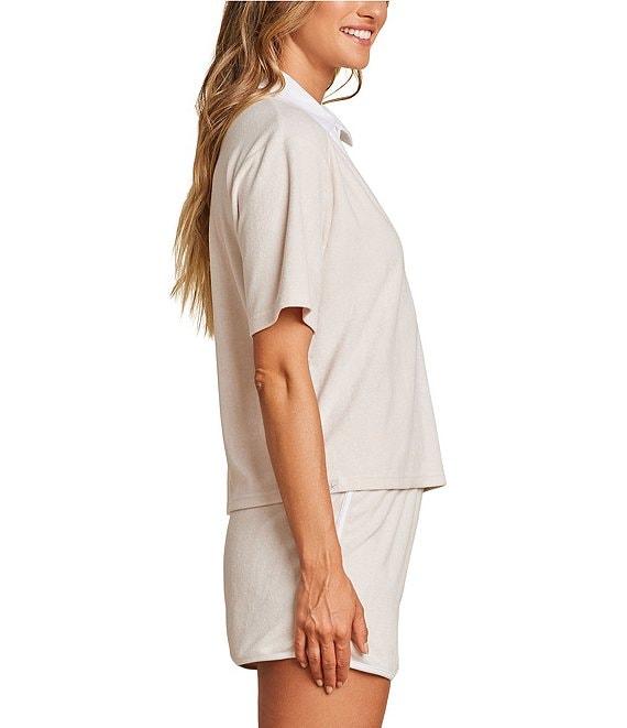 Barefoot Dreams CozyTerry® Short Sleeve Johnny Collar Coordinating Lounge Top Product Image