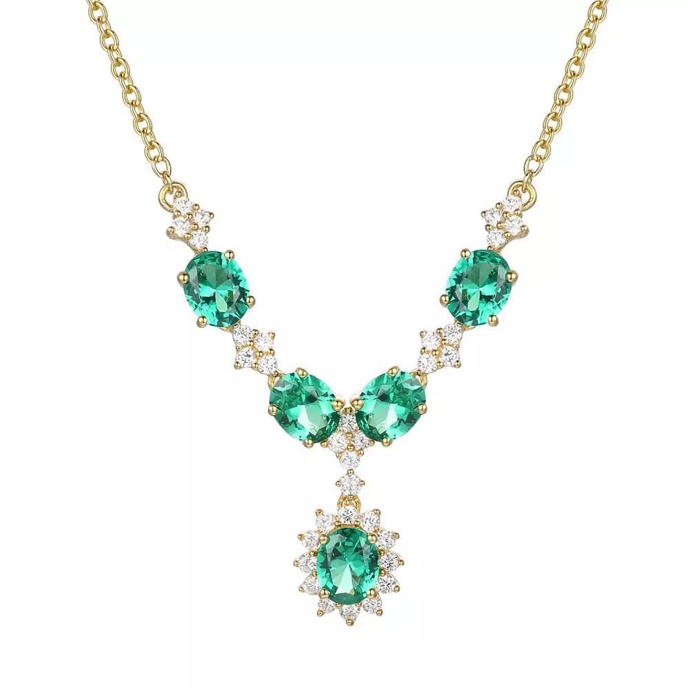 14k Gold Over Silver Lab-Created Emerald Necklace, Women's, Size: 15", Gold Tone Product Image