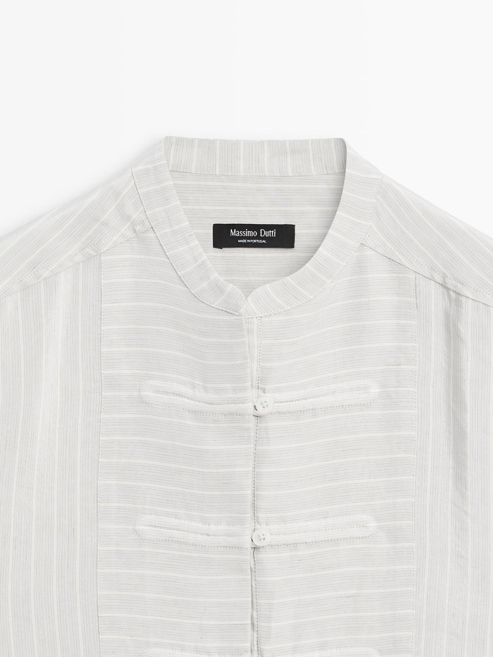 Striped oversize blouse with stand collar Product Image