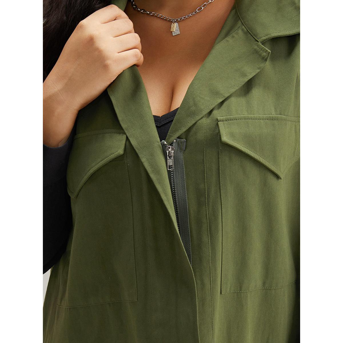Plus Size Contrast Lapel Collar Pocket Zipper Fly Coat Women Green Casual Contrast Ladies Dailywear Winter Coats BloomChic 30/6X Product Image