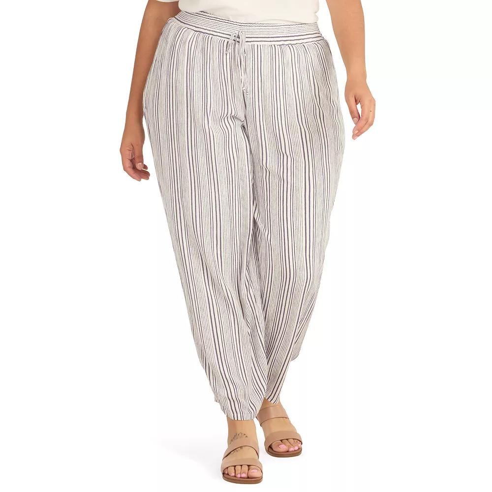 Plus Size AB Studio Elastic Waist With Faux Tie Pull On Pants, Womens Blue Ow Stripe Product Image