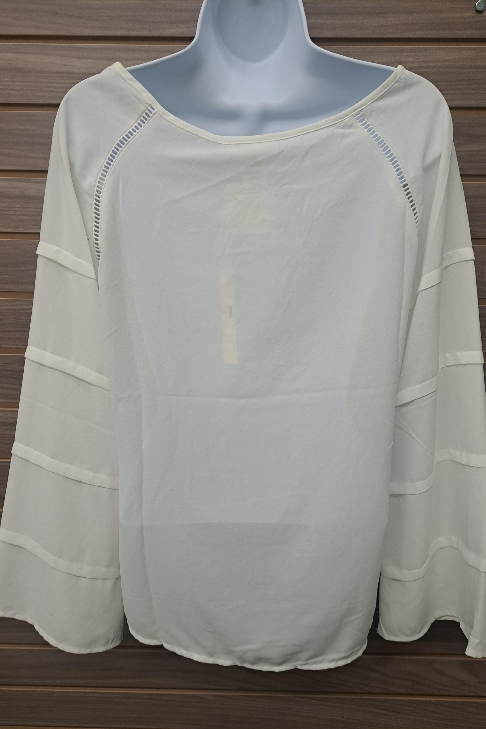 Ivory bell sleeve tie neck blouse Product Image