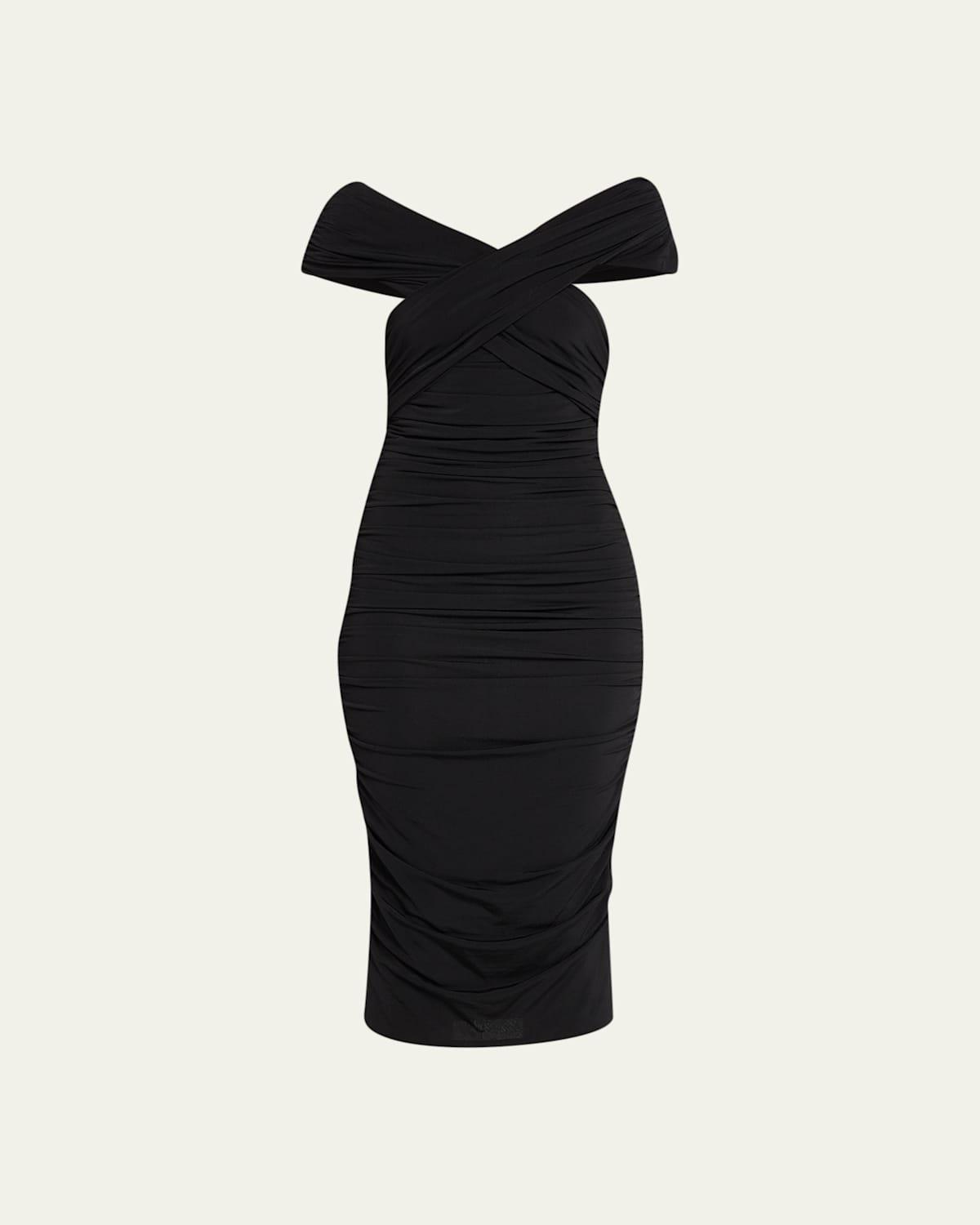 Off-The-Shoulder Ruched Jersey Midi Dress Product Image
