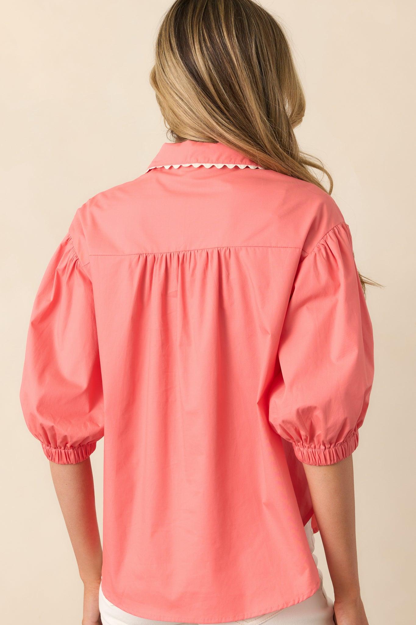 A Twist On Classic Pink Coral Cotton Button Front Top Product Image