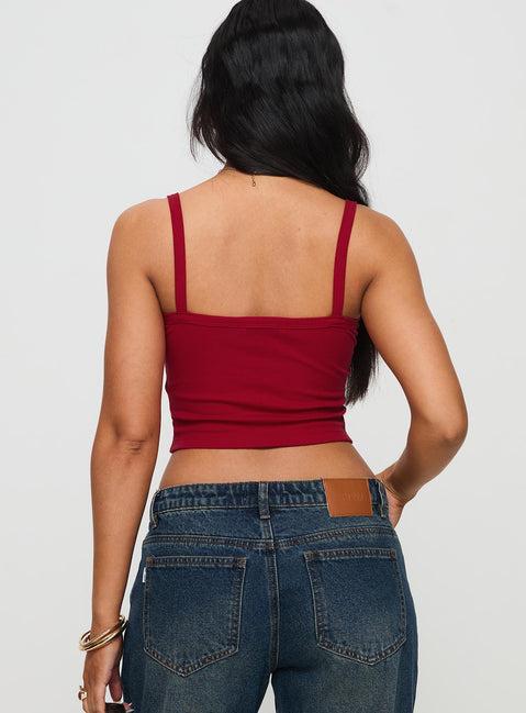 Essentials Ruched Rib Cami Top Red Product Image