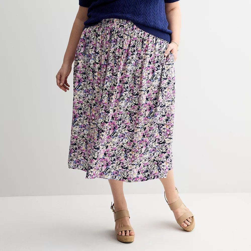 Plus Size Croft & Barrow® Polished Front Pull-On Skirt, Women's, Size: 1XL, Purple Spring Buds Product Image