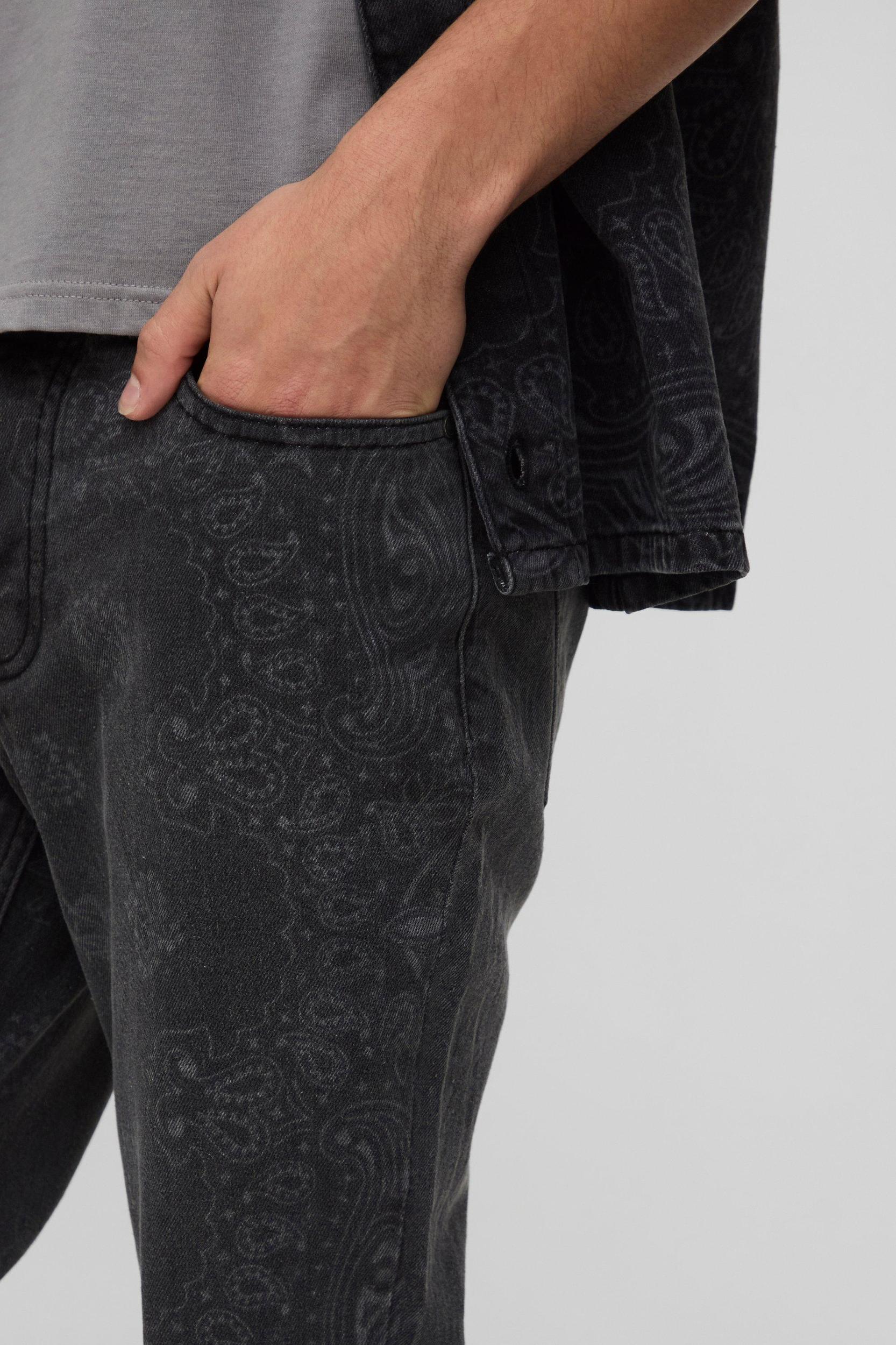 Slim Flared Bandana Laser Print Jeans | boohooMAN USA Product Image