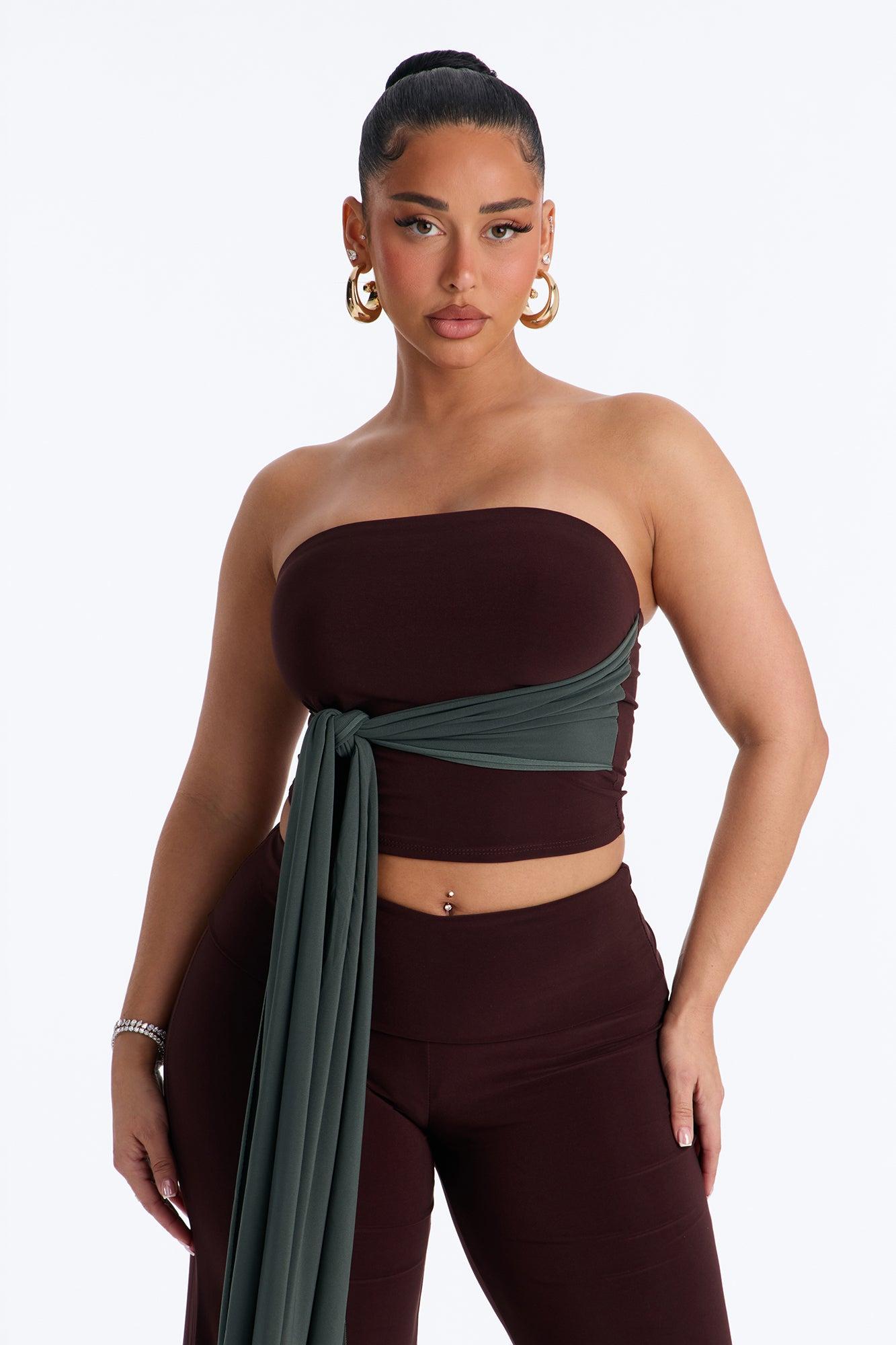 Devin Tie Front Colorblock Pant Set - Brown/combo Female Product Image
