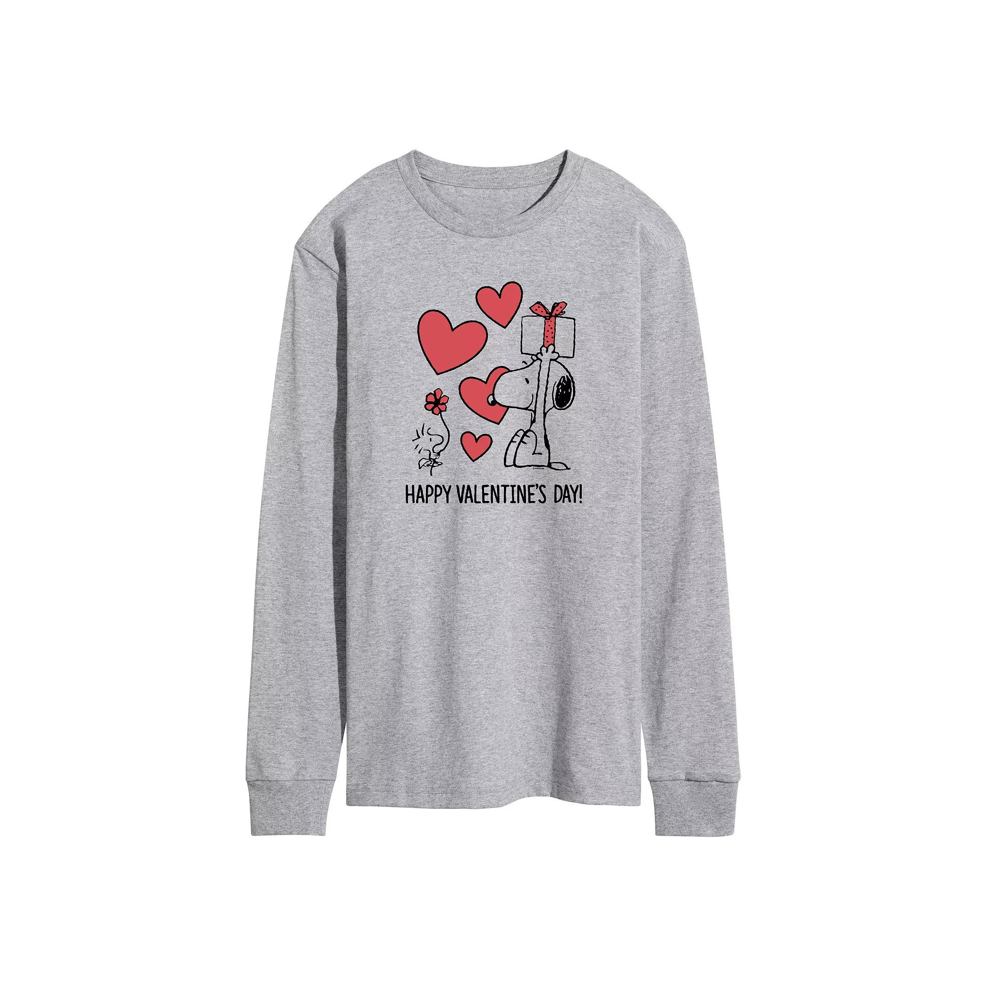Men's Peanuts Happy Valentines Day Long Sleeve Graphic Tee,  Product Image