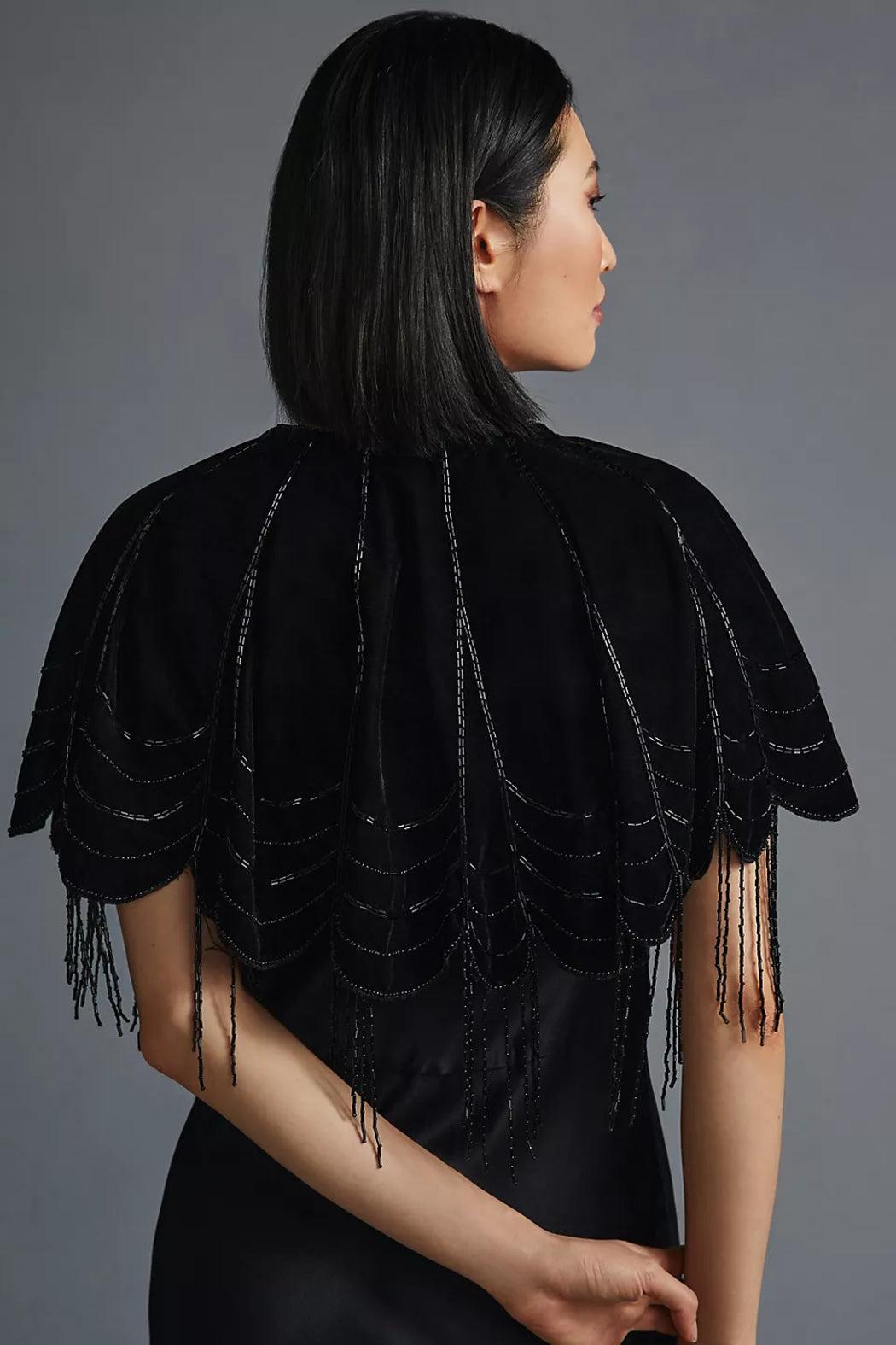 Scallops Embellished Velvet Cape Product Image