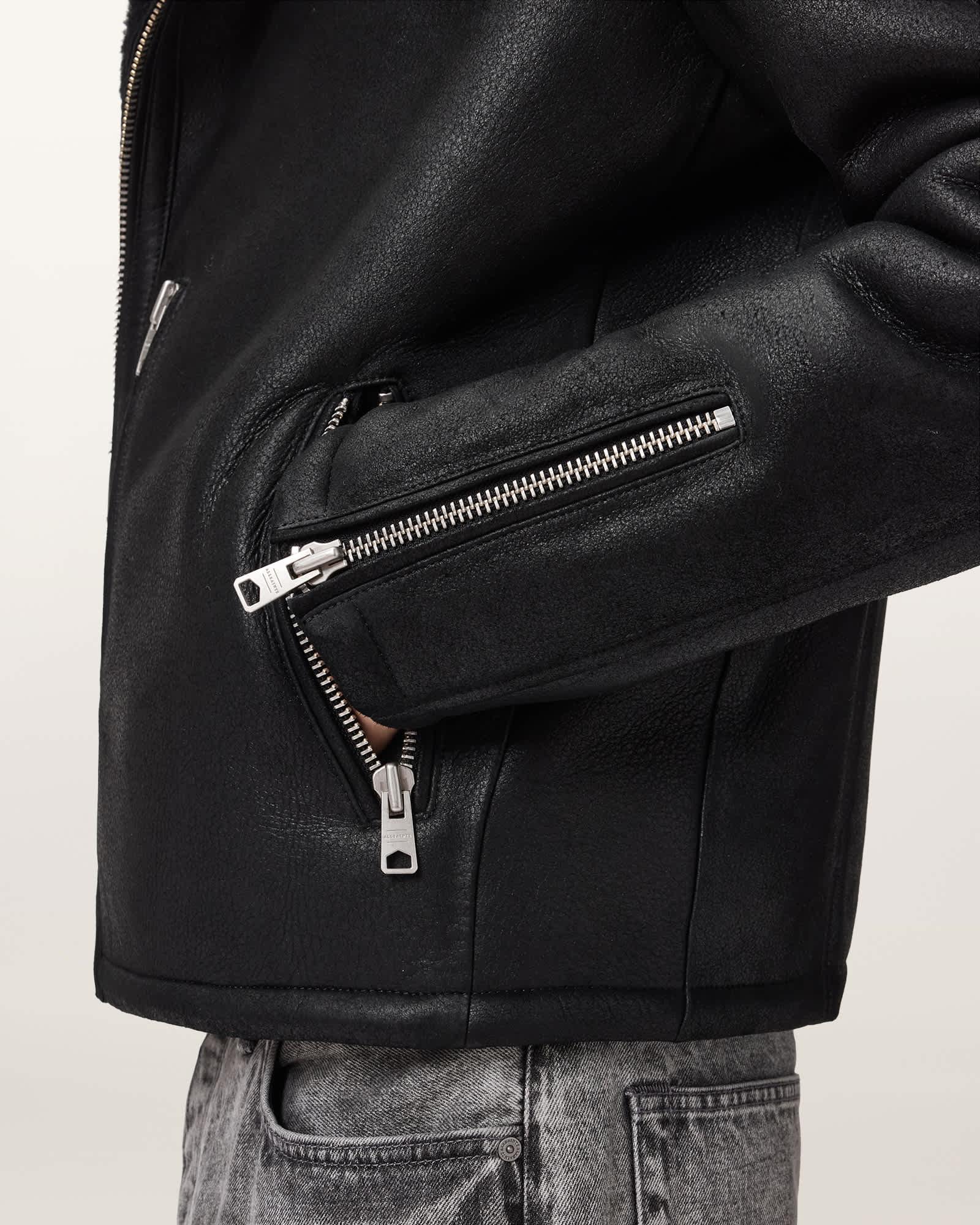 Correz Shearling Biker Jacket Black/Black | ALLSAINTS US Product Image