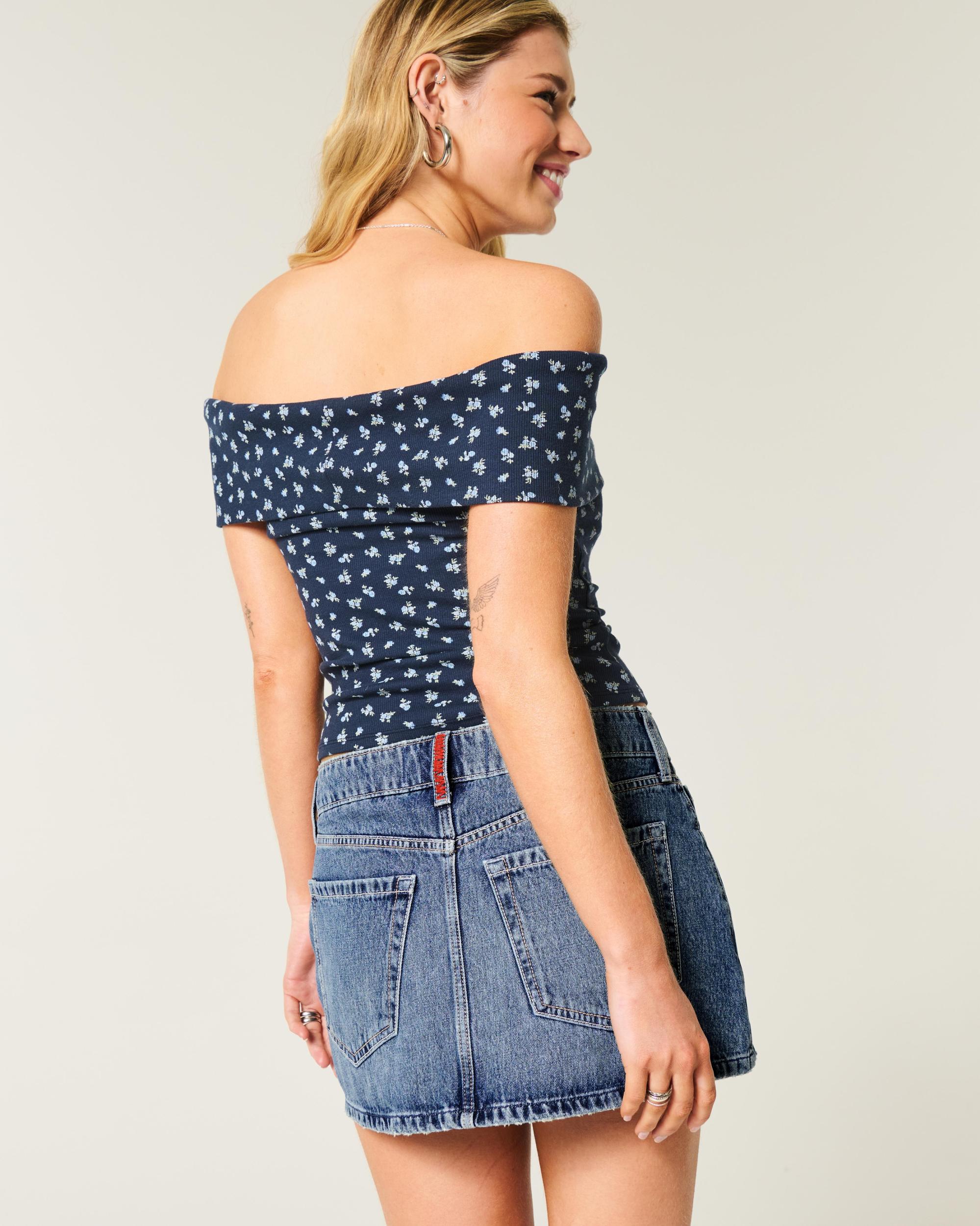 Low-Rise Pink Denim Mini Skort Product Image